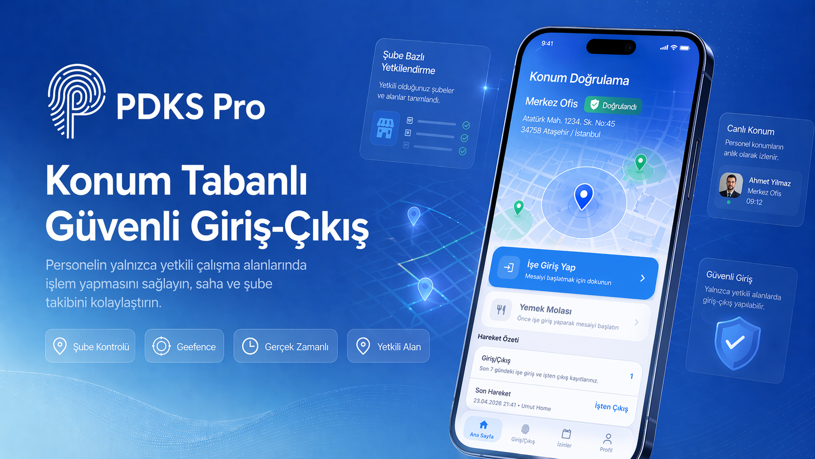 PDKS Pro uygulamasında konum ve saha takibi ekranı